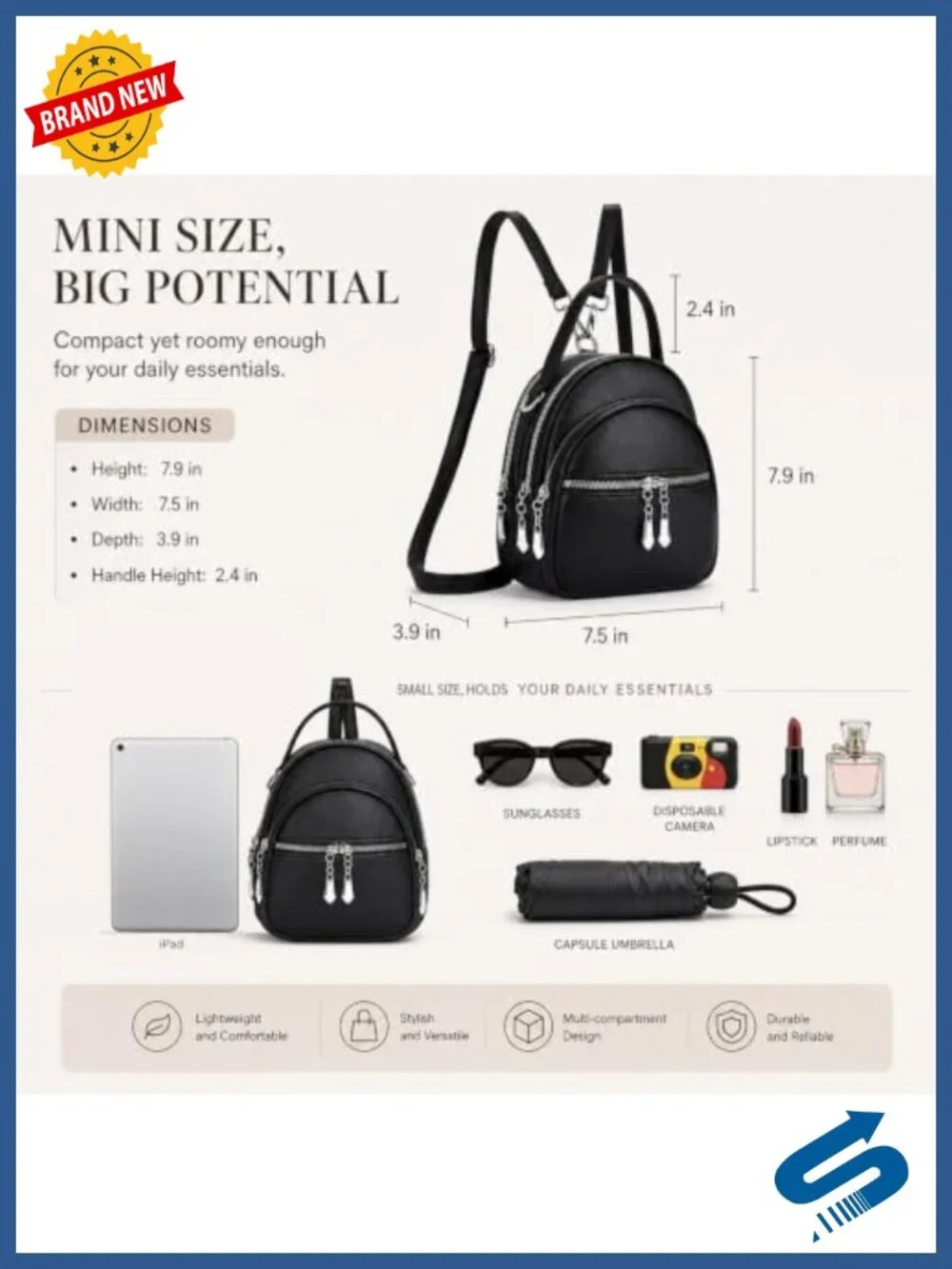 Convertible PU Leather Backpack Purse with Detachable Strap